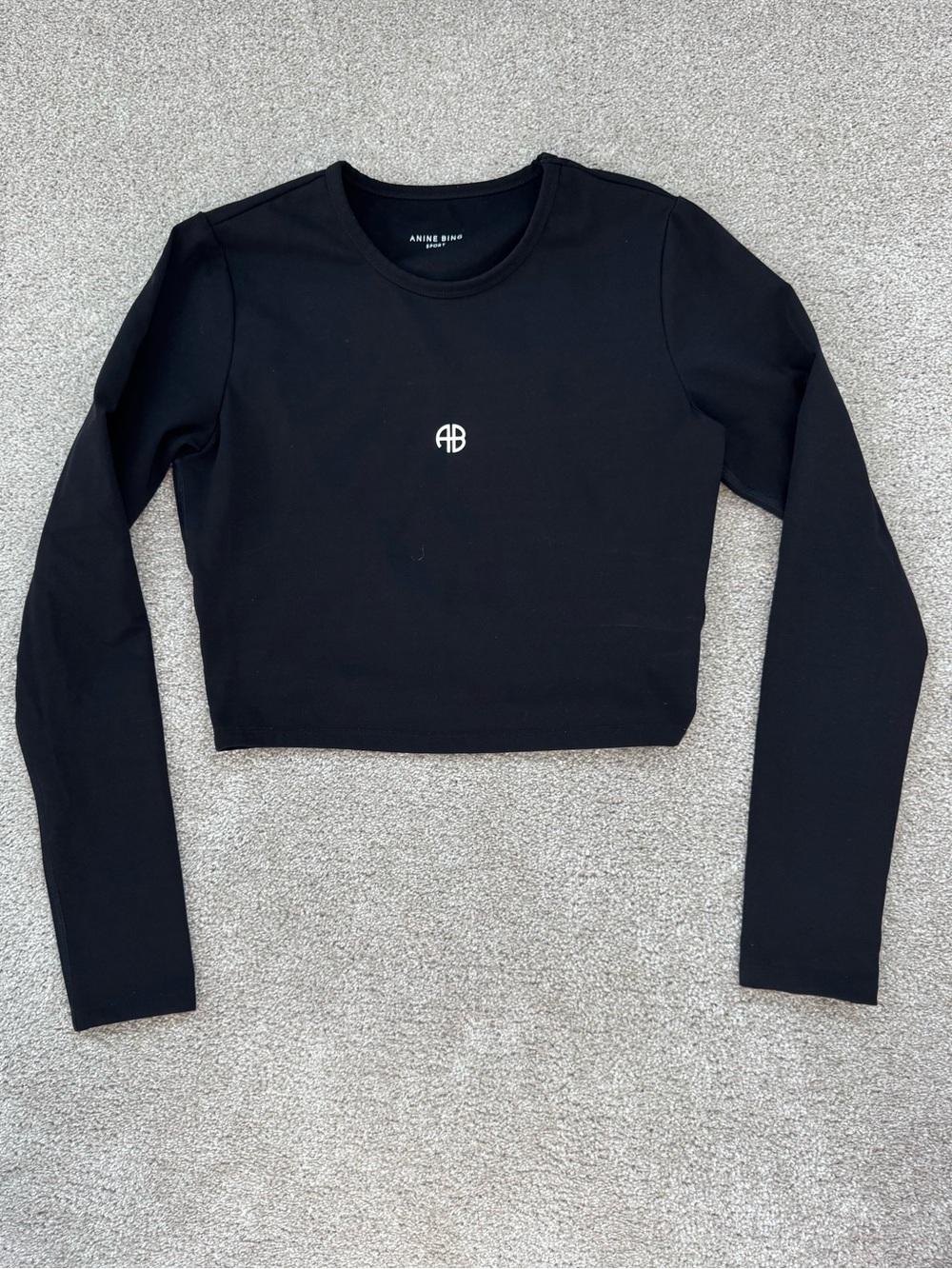 ANINE BING Black Cropped Long-Sleeve Roxie Top M Pilates Athleisure Yoga Gym